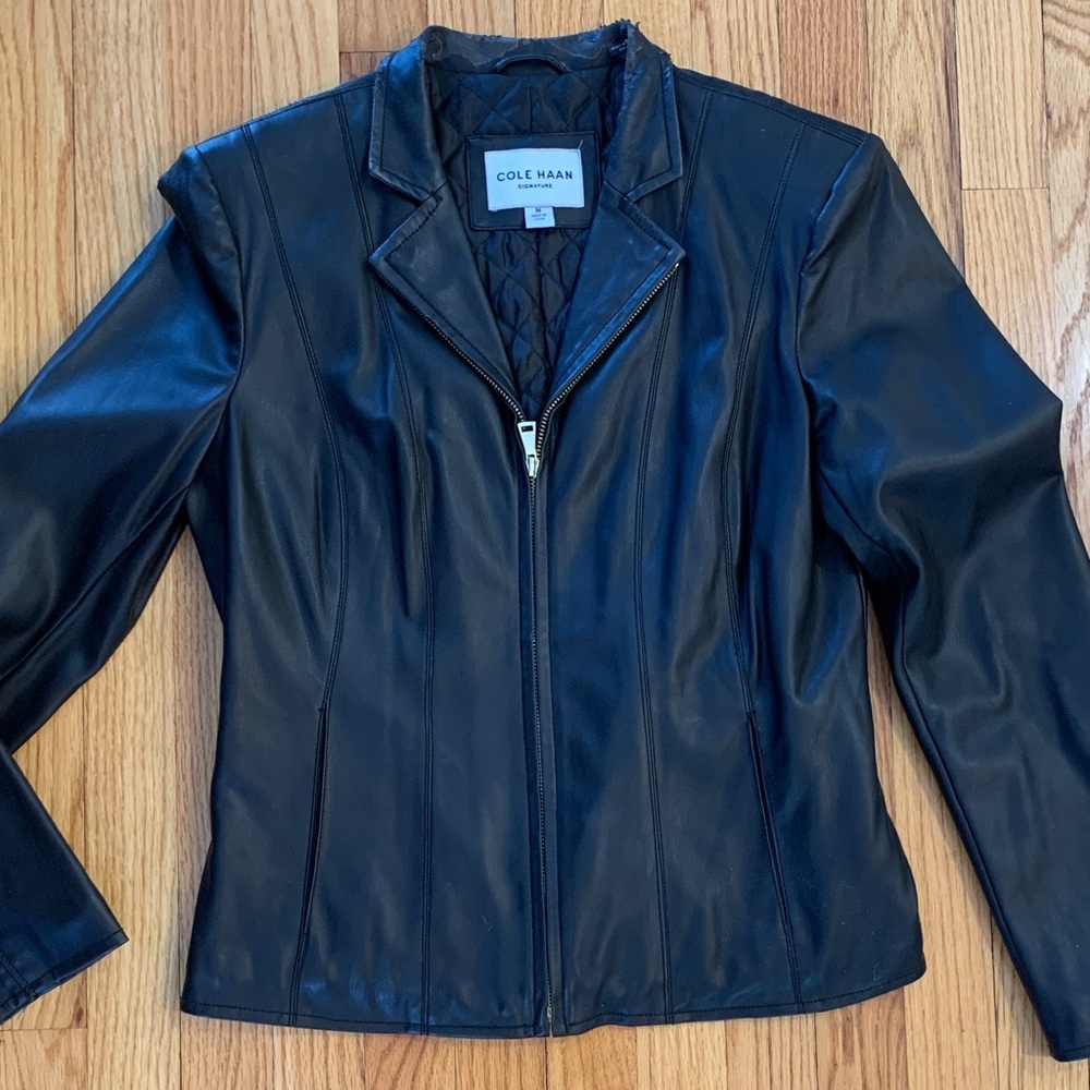 Cole Haan Women's Sleek Black Leather Like Jacket